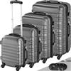 TecTake® Set Valigie Trolley Rigide, 4 Valigie con Scocca in Plastica ABS, Rotelle Girevoli a 360°, Maniglia Telescopica in Alluminio, Serratura di Sicurezza a Combinazione - Grigio