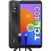 TCL Mobile TCL 403 Smartphone 4G 32GB, 2GB RAM, Display 6, Android 12, Camera 8 Mp, Batteria 3000 mAh, Dual Sim Prime Black, Versione con Cavo Micro-USB Aggiuntivo, 1mt, Italia