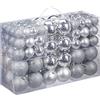 Relaxdays Palline di Natale, Set 100, Addobbi Natalizi, Opache, Lucide, Glitterate, ∅ 3,4 e 6 cm, Decorazioni, Argento