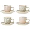 Bloomingville Set di 4 tazze da caffè con piattino Cecile rosa grigio ceramica
