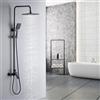 Auralum Colonna Doccia con Miscelatore, Colonna Doccia Nera Altezza Regolabile tra 0,9m-1,24m, con Soffione e Doccetta Quadrata 26x19cm