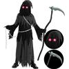 Spooktacular Creations Child Unisex Glowing Eyes Reaper Costume for Creepy Phantom Halloween Costume (Small (5 - 7 yrs))