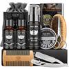 Comfy Mate Kit Barba per Uomo, Tutto in 1 Set Cura Barba, Cofanetto Regalo Uomo Compleanno Valentino, Idee Regalo Natale con Olio Barba, Balsamo - Pennello - Shampoo - Pettine - Rasoio e Scissors, Cere per baffi