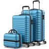 NUMADA NEWTECK NUMADA-Set di 3 valigie e borsa da toilette Mod Blu (53/63 cm) ABS con 4 ruote doppie e lucchetto combinazione laterale