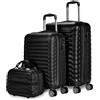 NUMADA - Set di valigie 3pzs (53/63cm) e borsa da toilette Nero, ABS Resistente, Leggero con 4 ruote doppie e lucchetto combinazione laterale