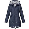 IHEHUA Outwear Ihehua - Giacca impermeabile da donna, a maniche lunghe, con cerniera, con cappuccio, impermeabile, con tasche e fodera a righe Marina Militare 46