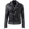 Fashion_First Brando - Giacca da motociclista in pelle nera con borchie, stile rock, punk, da uomo, Nero , L