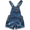 KIDSCOOL SPACE Salopette di Jeans da Bambina, Pantaloncini di Jeans Strappati Grandi,Blu,4-5 Anni