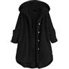 MJGkhiy Giacca di peluche invernale da donna, calda e oversize, in pile a tinta unita, con cappuccio e cerniera, 004-nero, M