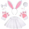 Hifot Costume Coniglio Bambina,Gonna Tutu Coniglietto Fascia per Capelli Orecchio Colletto Cravatta a Farfalla Polsini Coda per Costume Pasqua Carnevale Coniglio Halloween Bambino