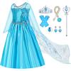 Gridamea Vestito Elsa Frozen Bambina-Costume Anna Ghiaccio Abito da Principessa con Corona/Bacchetta/Guanti/Treccia/Orecchini/Anello per Bambini Compleanno, Halloween, Feste, Cosplay