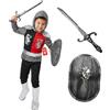 Morph Costume Cavaliere Bambino, Costume Medievale Halloween Bambino, S | Felpa con Cappuccio, Pantaloni, Spada & Scudo, Effetto Cotta di Maglia, Perfetto per Halloween, Ideale per il Gioco di Ruolo