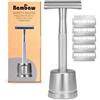 Bambaw Rasoio metallo Con Supporto| Rasoio di sicurezza con 5 lamette per rasoio di sicurezza | barba Rasoio vintage donna | Rasoio corpo | Rasoio monolama per rasatura | Safety razor | Plastic free | Bambaw