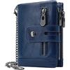 REETEE Portafoglio Uomo Bifold Blocco RFID Vera Pelle con Catena, Cerniera Portamonete 16 Porta Carte di Credito Verticale