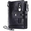 REETEE Portafoglio Uomo Blocco RFID Vera Pelle con Catena, Cerniera Portamonete 16 Porta Carte di Credito Bifold Verticale (nero)