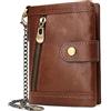 HNOOM Portafoglio Uomo Pelle Vera Blocco RFID Piccolo Portafogli con Catena Portamonete Uomo Cerniera 17 Porta Carte di Credito Portafogli Uomo Bifold con Confezione Regalo (Caffè)