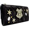 Hogwarts Harry Potter Emblema Metallico Trapuntato e Stelle Borsa/Portamonete Pochette con Tasca per Monete & Porta Carte, Nero