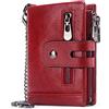 REETEE Portafoglio da donna in pelle e portamonete RFID blocco portafoglio da donna con chiusura lampo piccola 16 scomparti per carte, portamonete in pelle bifold portafoglio con catena, Rosso, Court