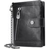 HNOOM Portafoglio Uomo Pelle Vera Blocco RFID Piccolo Portafogli con Catena Portamonete Uomo Cerniera 17 Porta Carte di Credito Portafogli Uomo Bifold con Confezione Regalo (Nero)