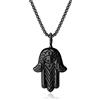 COAI Collana Unisex in Acciaio Inox con Ciondolo Mano di Fatima in Ossidiana, Collana Ossidiana da Uomo e da Donna con Ciondolo Portafortuna Mano Hamsa