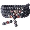 COAI Bracciale Collana 108 Perle Mala in Onice Opaca e Occhio di Tigre Rosso con Inserto Testa del Buddha, Bracciale Rosario da Preghiera in Pietre Naturali