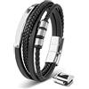 SERASAR - Bracciale da uomo in pelle di alta qualità, con chiusura magnetica in acciaio inox, nero, argento e oro, con scatola per gioielli, ottima idea regalo, 20cm, Pelle, No Gemstone