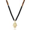 COAI Collana 108 Mala con Ciondolo Mano di Fatima e Perle in Ossidiana e Occhio di Tigre