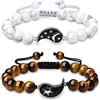 COAI Coppia di Bracciali Regolabili per Innamorati con Perle in Howlite e Occhio di Tigre e Amuleti Yin Yang Sole Luna in Acciaio Inox