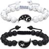 COAI Coppia di Bracciali Regolabili per Innamorati con Perle in Pietre Naturali e Amuleti Yin Yang Sole Luna in Acciaio Inox