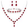 Clearine Gioielli Donna 3-Set Matrimonio Parure per Sposa - Elegante e Splendente Nuziale zircone Infinito Figure 8 Y-Collana Orecchini Braccialetto Pendenti Set Rosso Argento-Fondo