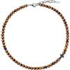 COAI Collana da Uomo e da Donna con Perle di Pietra Dura Occhio di Tigre e Charm Croce, Collana Pietra Naturale Unisex