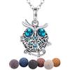 EUDORA Harmony Ball EUDORA Collana con diffusore di oli essenziali per aromaterapia per donne ragazze, ciondolo medaglione con gufo saggio placcato argento con catena da 24 pollici e 7 perle di lava