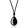 COAI Collana da Uomo e da Donna con Pendente Goccia in Ossidiana, Collana di Ossidiana Nera Unisex con Cordino in Pelle Regolabile