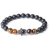 COAI Bracciale Unisex in Perle in Onice Opaca e Occhio di Tigre con Mano di Fatima, Bracciale Mala in Pietre Benefiche Naturali. Taglia M