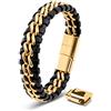 SERASAR Braccialetti Uomo Pelle 17cm Oro Braccialetto Uomo Cuoio Aggiustabile Magnetico Bracciali Braccialetti Perline Bigiotteria Bracialetto Cinturino Braciale Bambino Mens Bracelet Braciale Nere