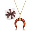 COAI Collana da Donna in Acciaio Inox Placcato Oro con Ciondolo in Agata Rossa, Collana Agata Rossa da Donna con Ciondolo Amuleto Luna Crescente Doppio Corno