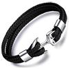 MicLee - Bracciale da uomo con ancora, accessorio alla moda, realizzato a mano, in vera pelle, con incisione in acciaio inox e confezione regalo, 22.5 centimeters, Pelle