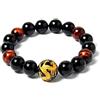 COAI Bracciale da Uomo per Meditazione con Pietre in Ossidiana e Occhio di Tigre con Perla Intarsiata Raffigurante Drago 12mm