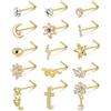 ADRAMATA 15 PCS 20G Piercing Naso per Donna Uomo in Acciaio Chirurgico Naso Piercing L/Screw a Forma di Anello Naso Fiore di Serpente Argento Oro Piercing Naso Brillantino Gioielli