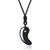 COAI Collana Unisex con Pendente Giapponese Magatama dei Tre Tesori Sacri in Ossidiana Nera, Collana Ossidiana Ciondolo Pietra Naturale con Laccio Regolabile per Uomo e Donna