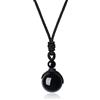 COAI Pendente Sfera in Ossidiana, Collana Regolabile con Ciondolo in Pietre Mala per Bilanciamento Reiki