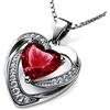 DEPHINI - Collana con cuore rosso - argento Sterling 925 - pietra portafortuna del Siam chiaro impreziosita con cristallo CZ - Collana da donna in argento placcato al rodio 45,7 cm