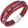COOLSTEELANDBEYOND Pietre Perlina Catena Rosso Intrecciato Cuoio Fascia Polso Braccialetto, Pelle Bracciali, Acciaio Chiusura Magnetica