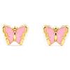 Monde Petit Pendientes Bebe o Niña Oro Mariposa Esmaltada Rosa - Scatola Regalo - Certificato di garanzia