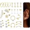 LOLIAS 27Pcs Acciaio Inossidabile Set Piercing Orecchio per Donna Conch Piercing Naso Lip Clicker Anello CZ Gioielli Bilanciere Piercing Set Ragazze Regalo