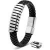 SERASAR Bracciale Argento Uomo 17cm Argento Braccialetto Uomo Pelle Cuoio Aggiustabile Regolabile Magnetico Inox Bracciali Braccialetti Perline Bigiotteria Cinturino Braciale Bracelet Corda Braciale