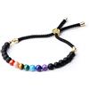 COAI Bracciale da Donna con Perle in Onice Opaca e Pietre dei 7 Chakra, Bracciale Regolabile con Laccio in Nylon e Chiusura Amuleto Albero della Vita