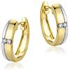 OROVI Orecchini Orovi a cerchio in oro Giallo e Bianco lucido Con Diamanti, Vero Oro 14KT 585, con incassati 4 brillanti. Chiusura con perno passante a scatto.