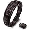 SERASAR 23cm Marrone Braccialetto Uomo Cuoio Aggiustabile Regolabile Magnetico Inox Bracciali Braccialetti Perline Bigiotteria Bracialetto Cinturino Braciale Bambino Bracelet Corda Nere Accessori