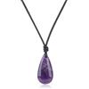 COAI Collana da Uomo e da Donna con Pendente Goccia in Ametista, Collana di Ametista Unisex con Cordino in Pelle Regolabile